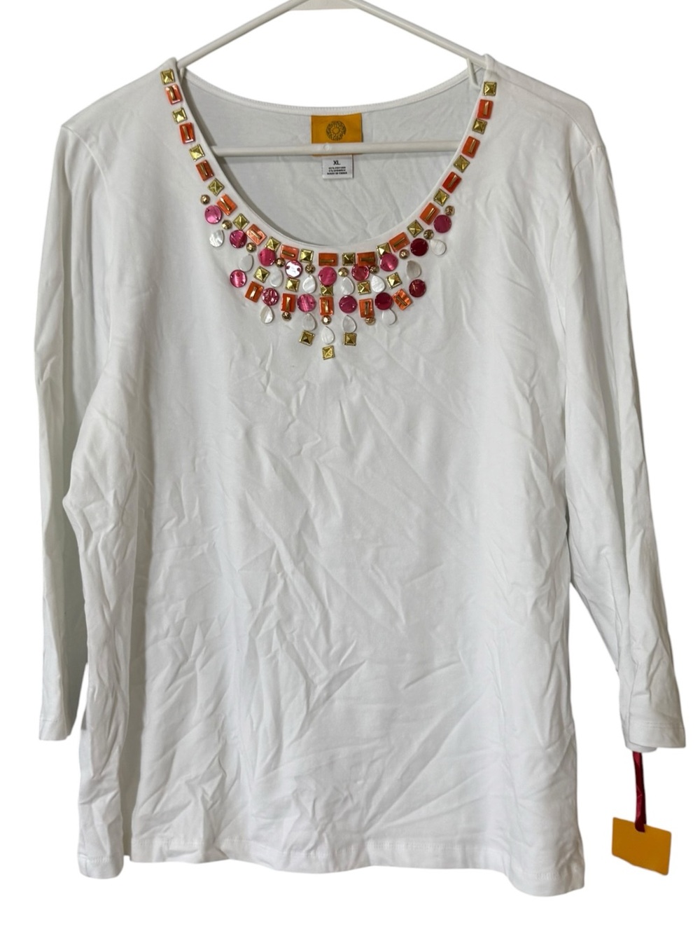 Ruby Rd. Embellished Blouse Scoop Neck Women Size XL Stretch Cotton Blend NWT